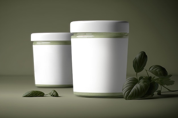 Illustration of a mockup jar of basil pesto Generation AI