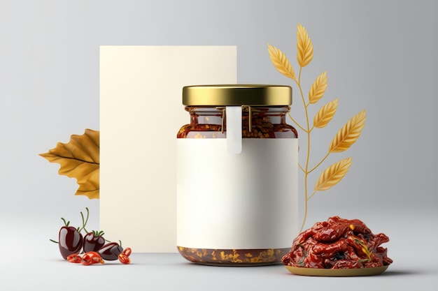 Illustration of a mockup of a jar of sundried tomatoes in oil Generating AI