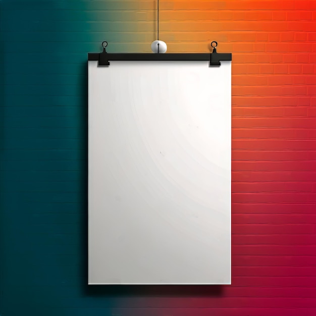 Illustration mockup white poster and wall in orange and green gradient