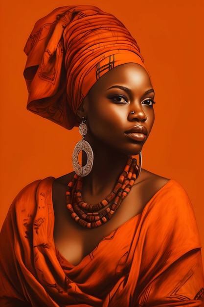 Illustration a modern beautiful african queen orange background