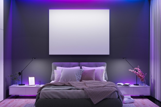 Illustration of modern bedroom canvas mockup 3D illustration