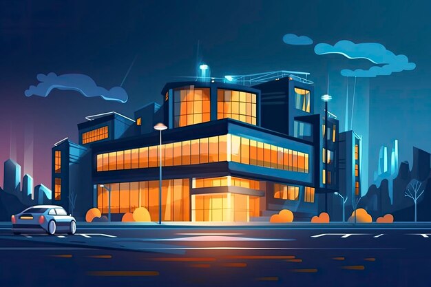 illustration of modern building at night Generative ai