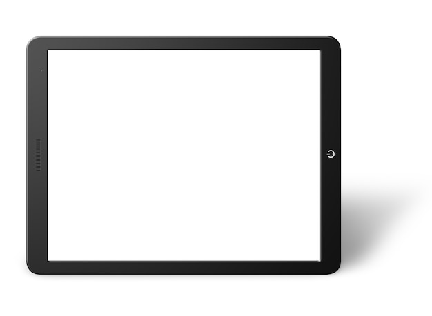 빈 화면이 있는 현대적인 컴퓨터 태블릿의 그림입니다. 흰색 배경에 고립