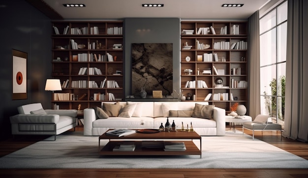 illustration of Modern interior design Reading room in cozy and warm style