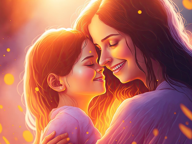 Illustration of mom and daughter hugging each other ai generative