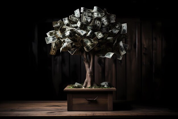 Photo illustration money tree with dollars instead of leaves