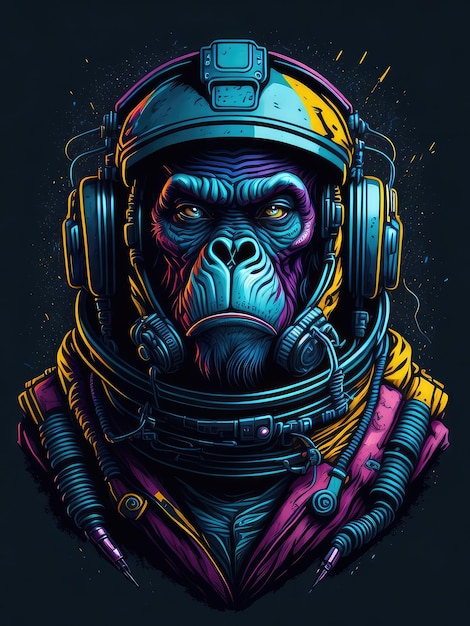 Illustration of a monkey in a space suit and helmet ready for an adventure beyond the Earth