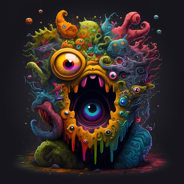 Illustration of a Monster character for tshirt design, cartoon design