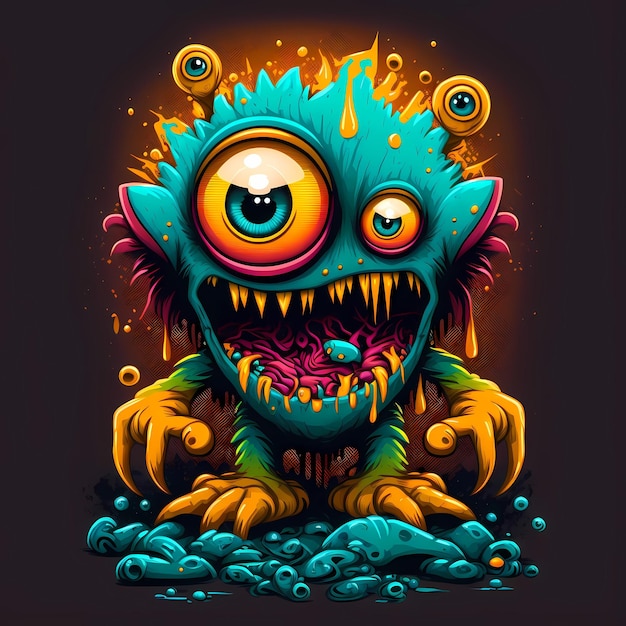 Illustration of a Monster character for tshirt design, cartoon design