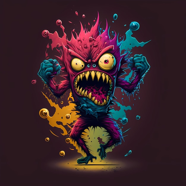 Illustration of a Monster character for tshirt design, cartoon design