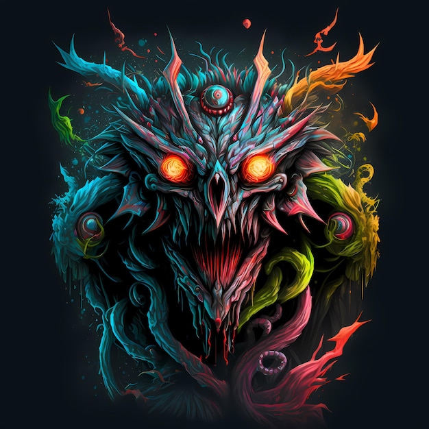 Illustration of a Monster character for tshirt design, cartoon design