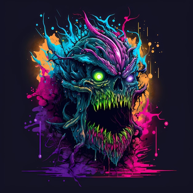 Illustration of a Monster character for tshirt design, cartoon design