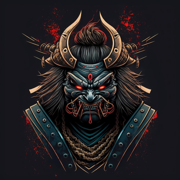 illustration of a monster samurai head design