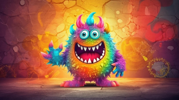 Illustration of a monster in shades of colorful Halloween