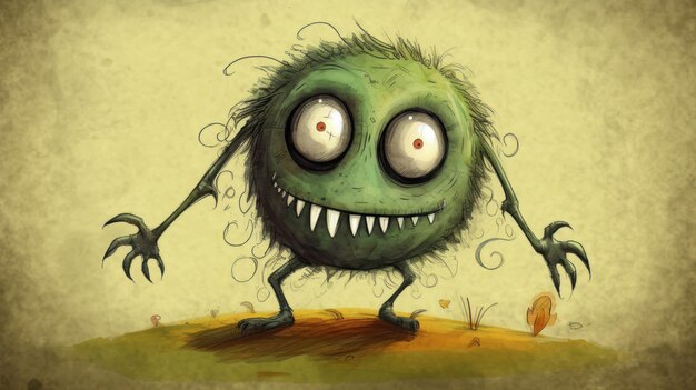 Illustration of a monster in shades of dark green halloween