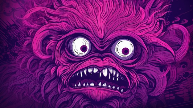 Illustration of a monster in shades of dark magenta halloween