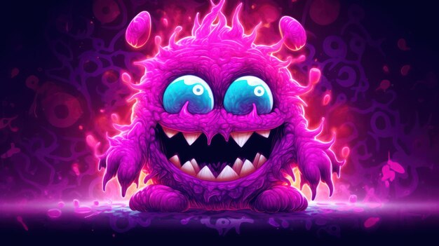 Illustration of a monster in shades of light magenta halloween