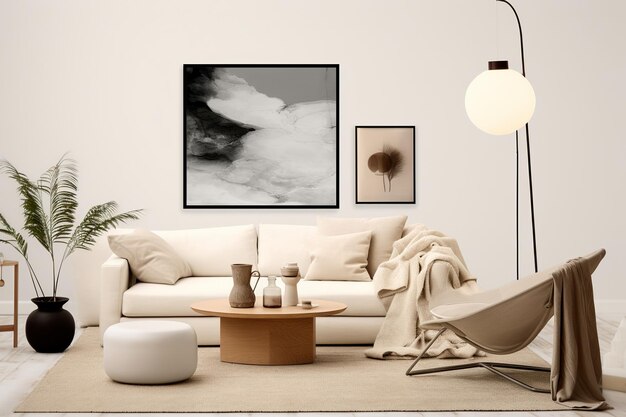 illustration of Moodboard of a Living Room decor Large blank poster