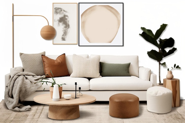 illustration of Moodboard of a Living Room decor Large blank poster