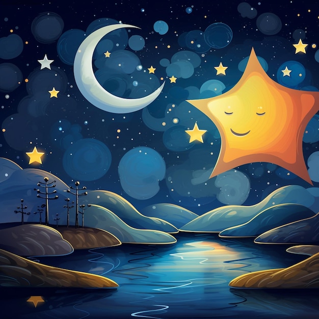 premium-ai-image-illustration-of-the-moon-and-stars-for-children