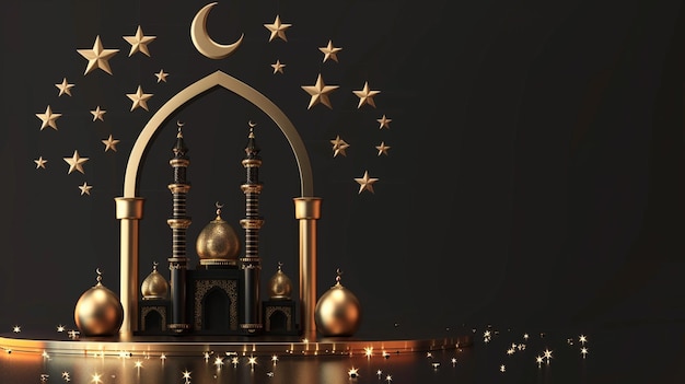 라마드 달을 환영하는 배경이나 배너를 위해 달, 별 및 모스크의 일러스트레이션