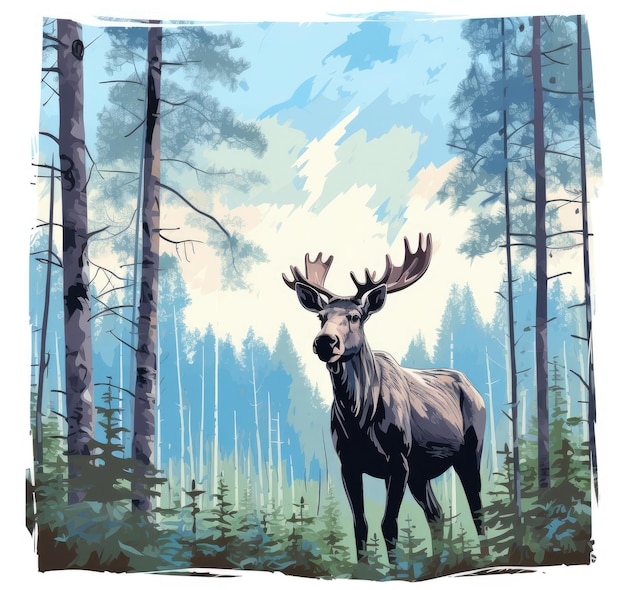 Иллюстрация лося в лесу