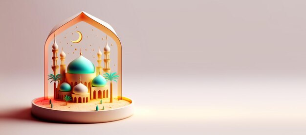 Illustration of Mosque for Eid Ramadan Islmic Celebration Background with Copy Space