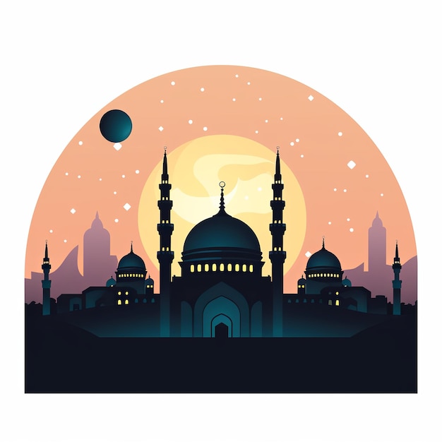 Photo illustration of mosque silhouette vector illustration islamic symbol