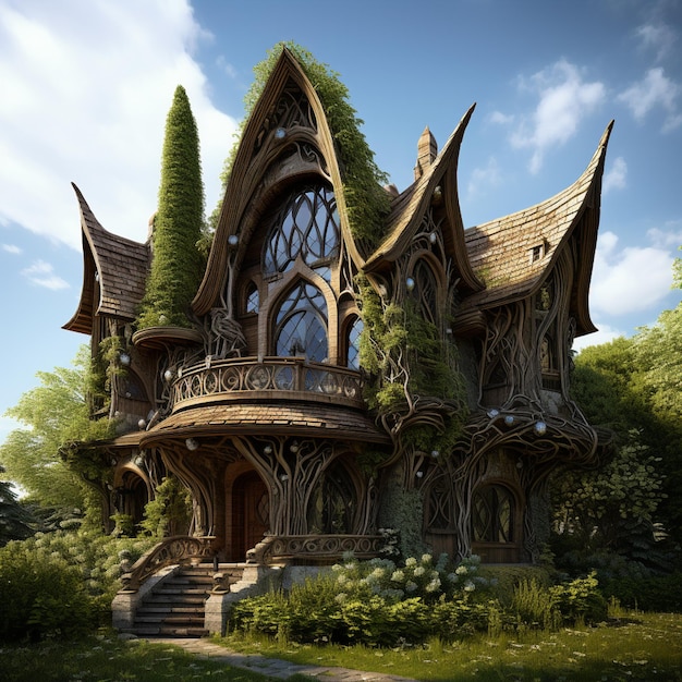 Illustration of the most beautiful wooden house