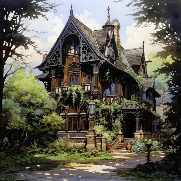 Illustration of the most beautiful wooden house