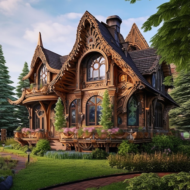 illustration of the most beautiful wooden house