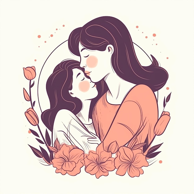 Illustration of a mother and daughter