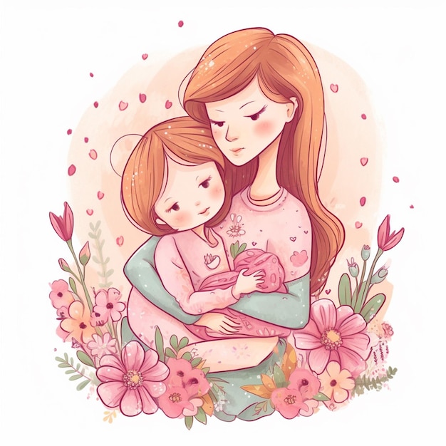 Photo illustration mother day watercolor sublimation clipart
