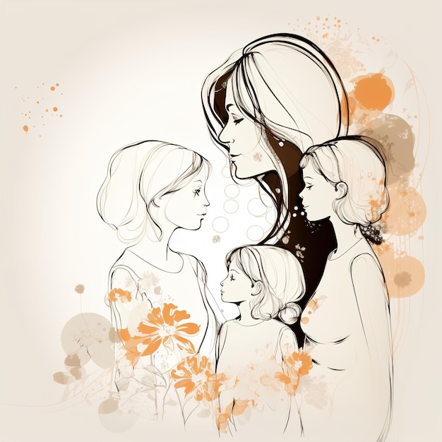 Illustration Of Mother Holding Baby Son In Arms. Happy Mothers Day Greeting Card. generative AI