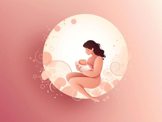 Illustration of mother holding her baby