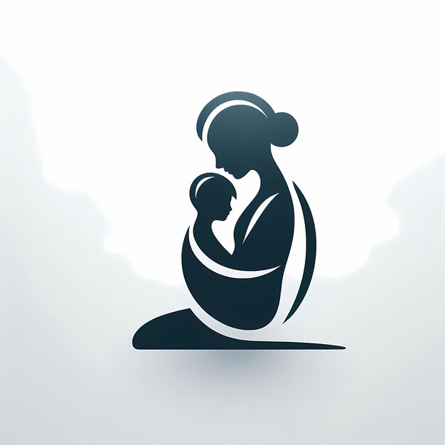 Photo illustration of mother silhouette with her baby card of happy mothers day logo of beautiful woman and child