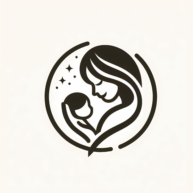 Photo illustration of mother silhouette with her baby card of happy mothers day logo of beautiful woman and child