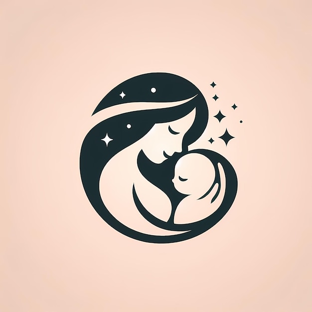 Photo illustration of mother silhouette with her baby card of happy mothers day logo of beautiful woman and child