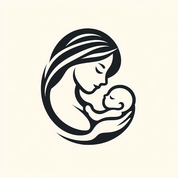 母のシルエットと赤ちゃんのイラスト 母の日の祝賀カード 美しい女性と子供のロゴ
