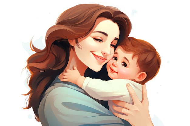 Illustration of mother with her child in white background Concept of mothers day