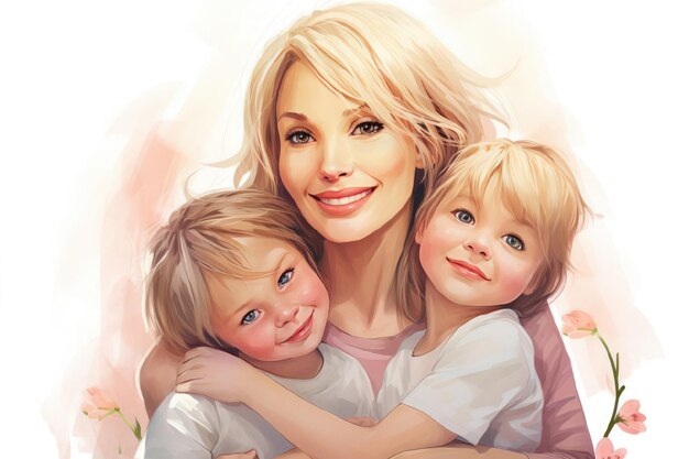 Illustration of mother with her child in white background Concept of mothers day