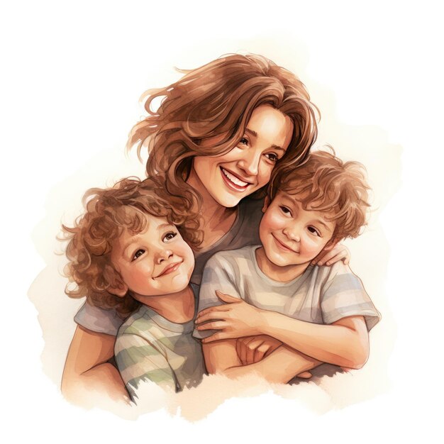 Illustration of mother with her child in white background Concept of mothers day