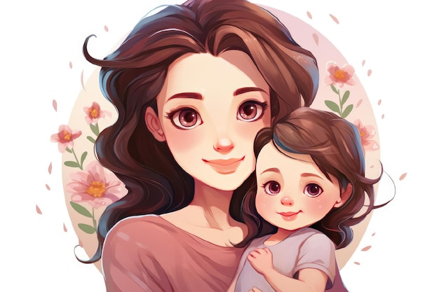 Illustration of mother with her child in white background Concept of mothers day