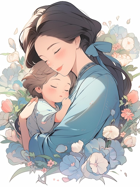 illustration Mothers Day in blue