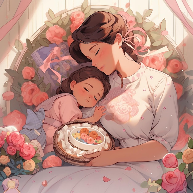 illustration Mothers Day in pink