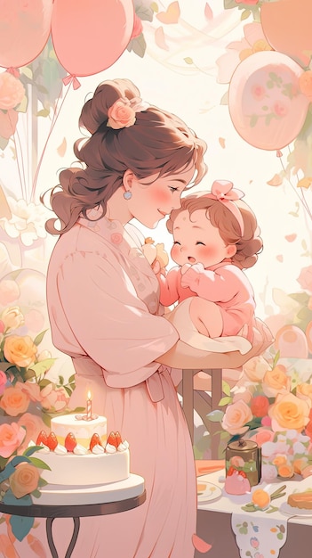 illustration Mothers Day in pink