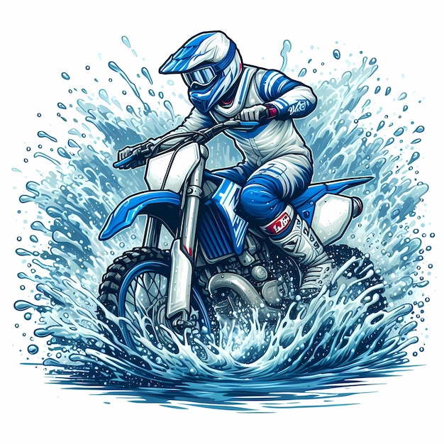 Illustration of a motocross motorcycle in a dynamic highspeed racing pose