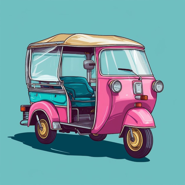 Photo illustration of a motor rickshaw on a plain background