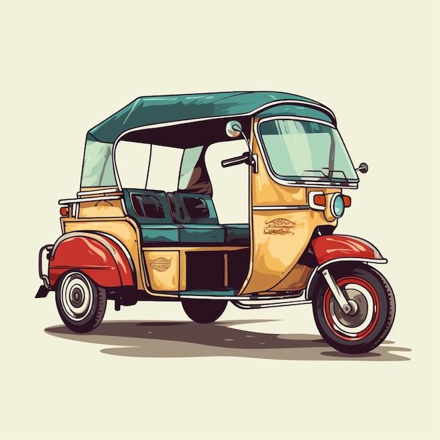 Illustration of a motor rickshaw on a plain background