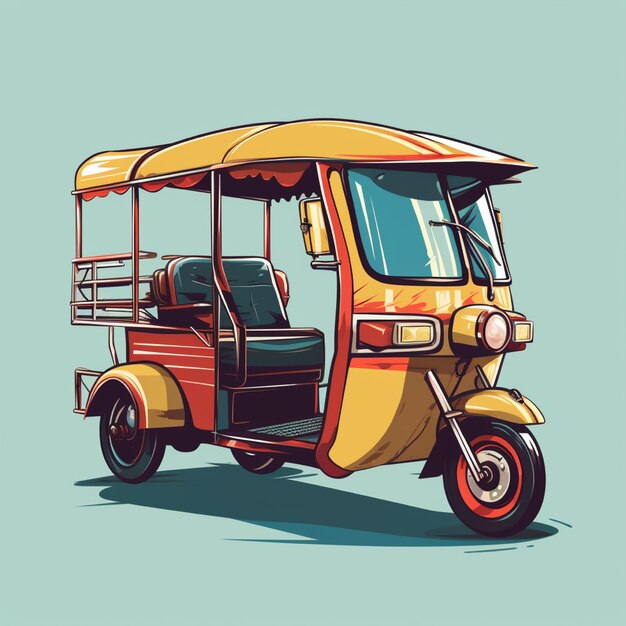 Illustration of a motor rickshaw on a plain background